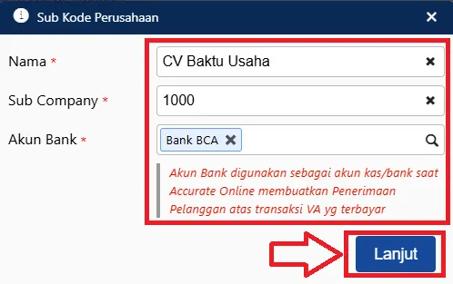 atur virtual account Accurate Online